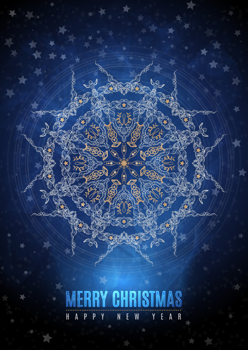 Christmas blue background with snowflake pattern vector 02