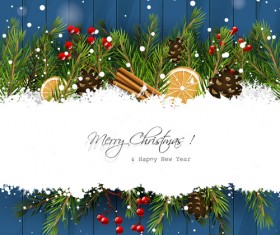Christmas branches with woodern background vector