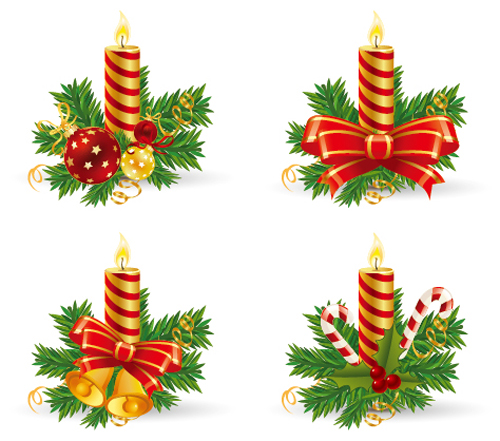 Christmas candle with baubles vectors 01