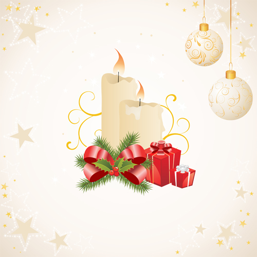 Christmas candle with baubles vectors 02