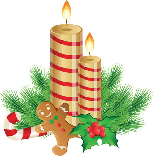 Christmas candle with baubles vectors 04