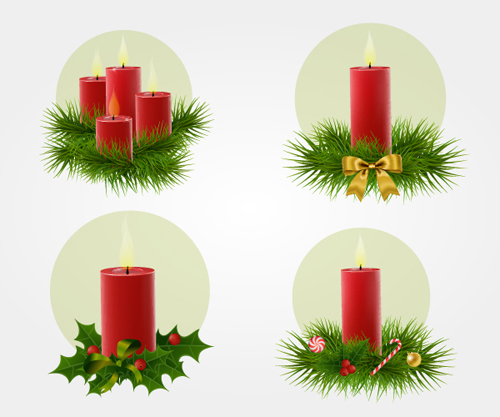 Christmas candle with baubles vectors 06