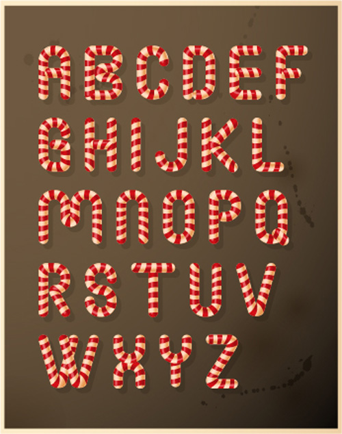Christmas candy alphabets vector 02