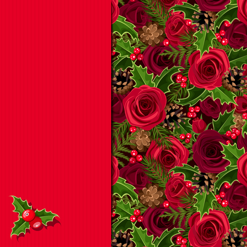 Christmas card with red rose vector