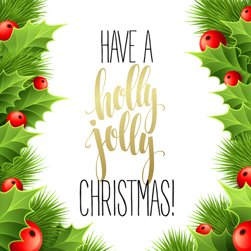 Christmas cards with holly berry vector material 01