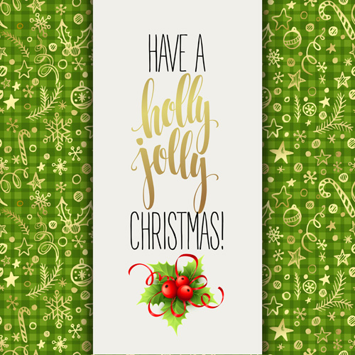 Christmas cards with holly berry vector material 02