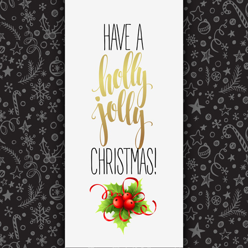 Christmas cards with holly berry vector material 03