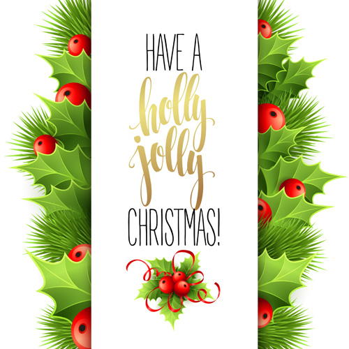 Christmas cards with holly berry vector material 04