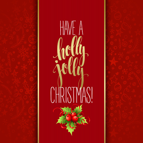 Christmas cards with holly berry vector material 06