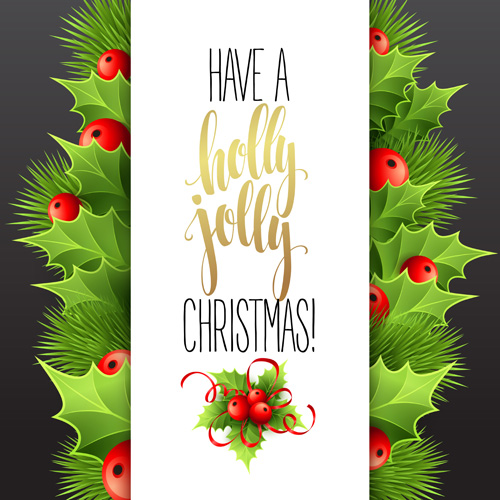 Christmas cards with holly berry vector material 07