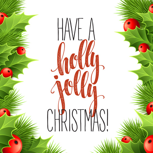 Christmas cards with holly berry vector material 08