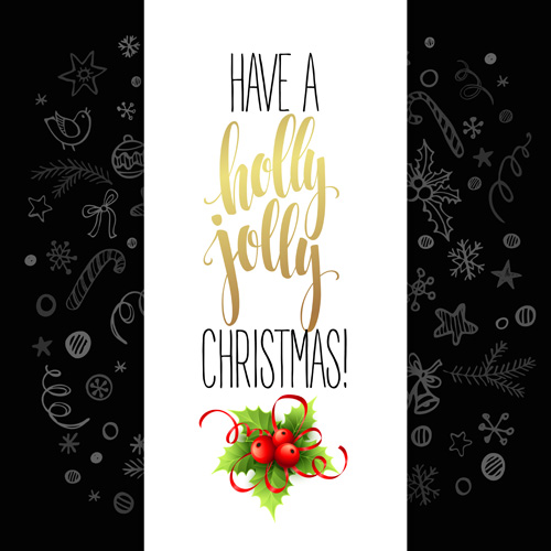 Christmas cards with holly berry vector material 09