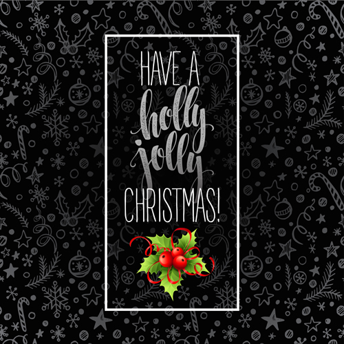 Christmas cards with holly berry vector material 10