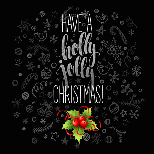 Christmas cards with holly berry vector material 11