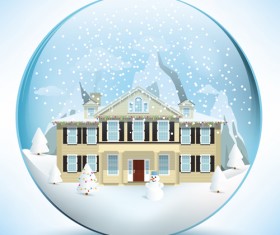 Christmas crystal ball with winter vector 01