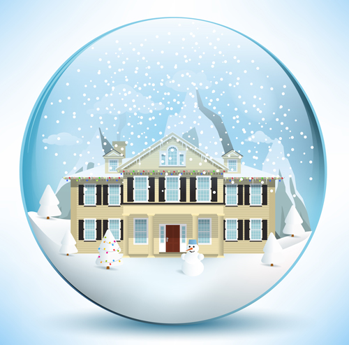 Christmas crystal ball with winter vector 01