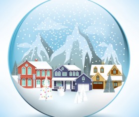 Christmas crystal ball with winter vector 02