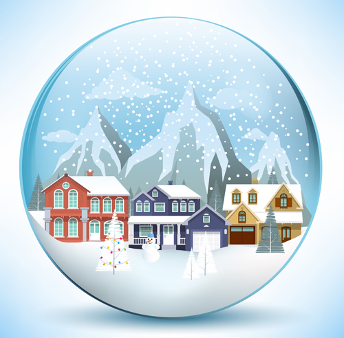 Christmas crystal ball with winter vector 02