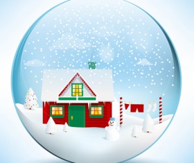 Christmas crystal ball with winter vector 03