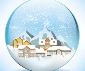 Christmas crystal ball with winter vector 04