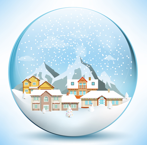 Christmas crystal ball with winter vector 04
