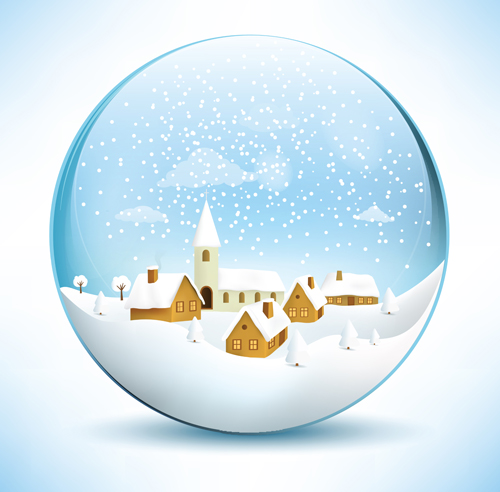 Christmas crystal ball with winter vector 05