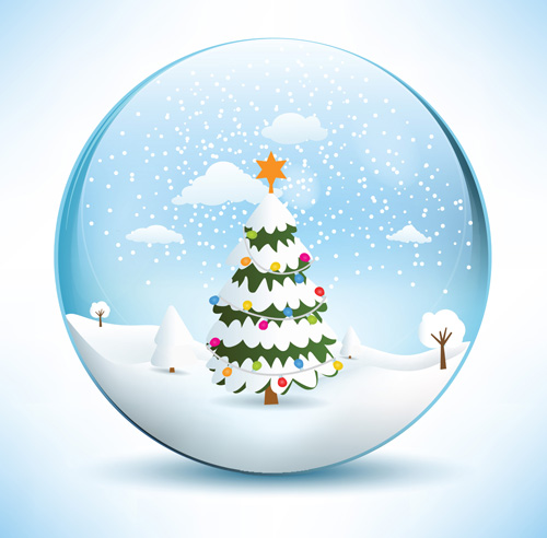 Christmas crystal ball with winter vector 06