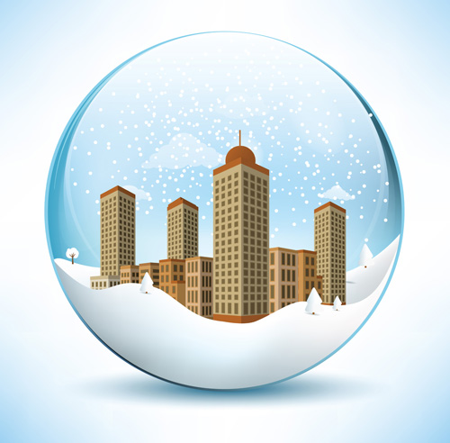 Christmas crystal ball with winter vector 07