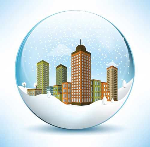Christmas crystal ball with winter vector 08