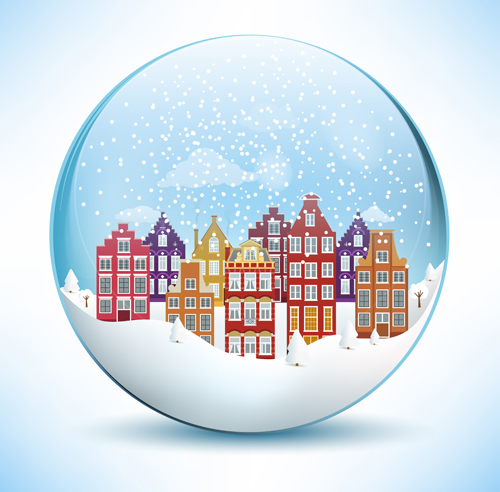 Christmas crystal ball with winter vector 09
