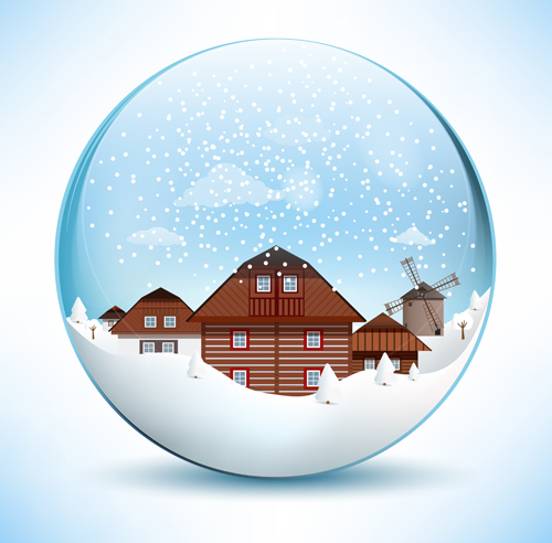 Christmas crystal ball with winter vector 10