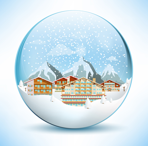 Christmas crystal ball with winter vector 11