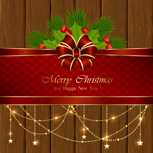 Christmas decor with wooden background vector material