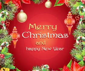 Christmas elements frame with red background vector