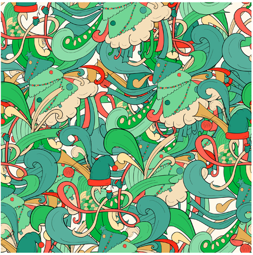 Christmas elements with doodle seamless pattern vector 04