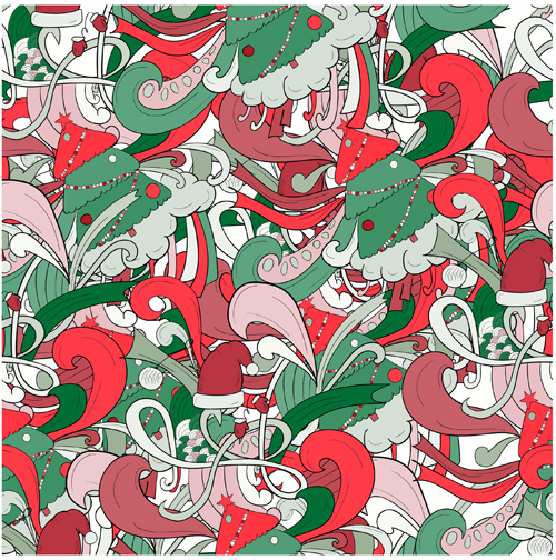 Christmas elements with doodle seamless pattern vector 11