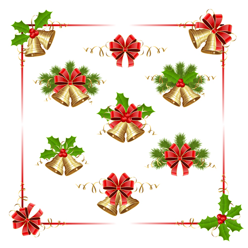 Christmas frame with bells and holly berry vector