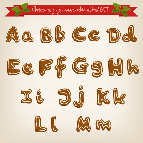 Christmas gingerbread cookie alphabet vector