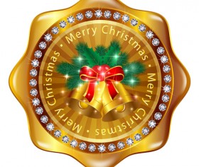 Christmas golden badges with bell vector