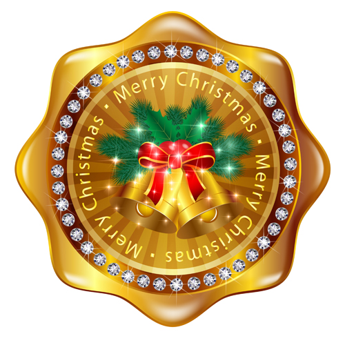 Christmas golden badges with bell vector