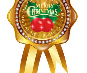 Christmas golden badges with diamonds vector 01