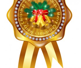 Christmas golden badges with diamonds vector 02