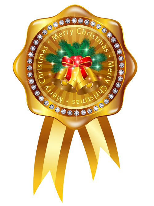 Christmas golden badges with diamonds vector 02