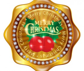 Christmas golden badges with red holly vector