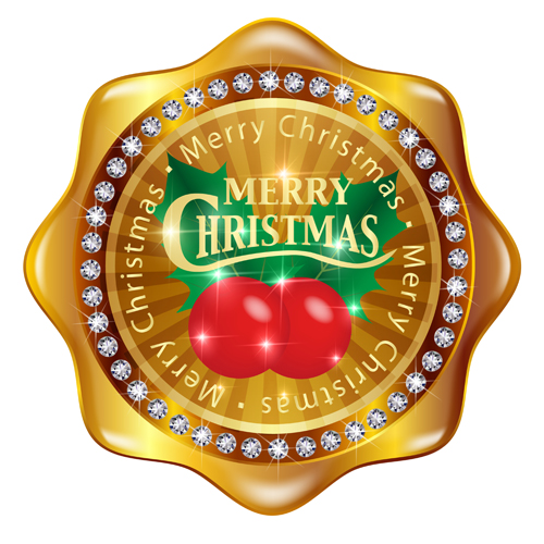 Christmas golden badges with red holly vector