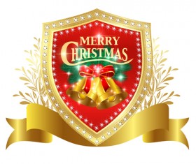 Christmas golden shield with ribbon vector 01
