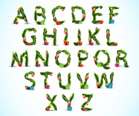 Christmas green alphabets vectors 01