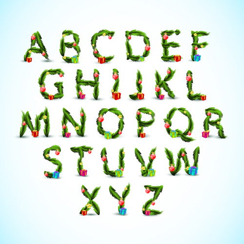 Christmas green alphabets vectors 01