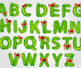 Christmas green alphabets vectors 02