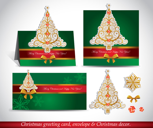 Christmas greeting card envelope with christmas decorative vector 02